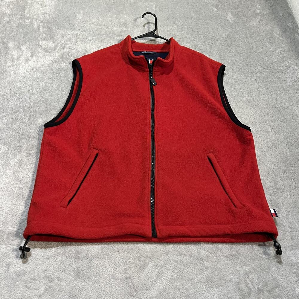 Vintage Tommy Hilfiger Vest Mens 2XL Red Fleece Full Zip 2000s